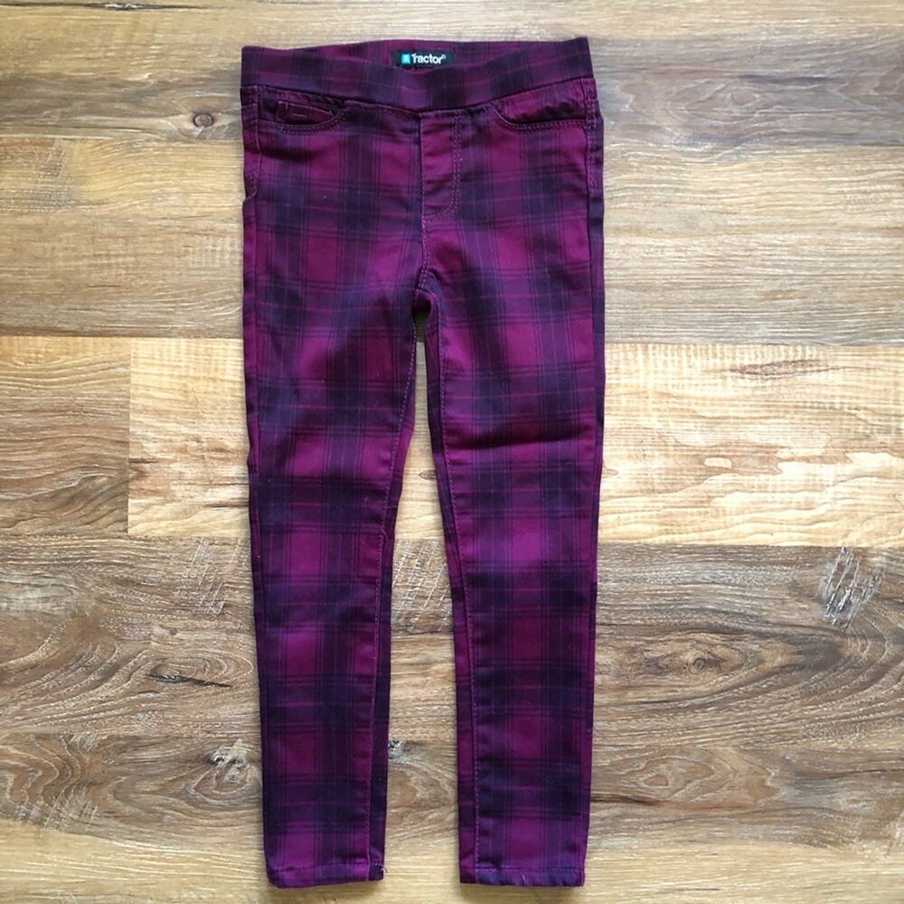 Tractr Girls Jeans Plaid Purple Black Size 4